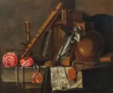 Godfriedt van Bochoutt, Still life with books, music, recorder and two roses