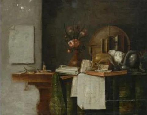 Godfriedt van Bochoutt, Vanitas still life with a skull, a globe and a bouquet of flowers