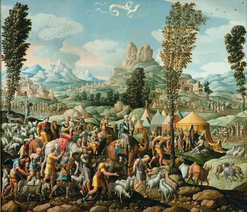 Cornelis Buys, Jacob fleeing Laban with his family and all his possessions (Genesis 31:17-18)