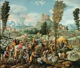 Cornelis Buys, Jacob fleeing Laban with his family and all his possessions (Genesis 31:17-18)
