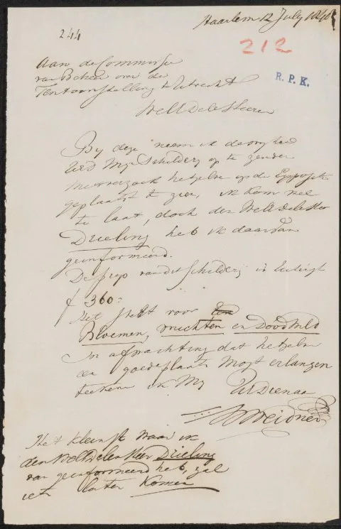 Willem Fredrik Weidner, Brief aan de commissie van de Tentoonstelling van Levende Meesters in Utrecht