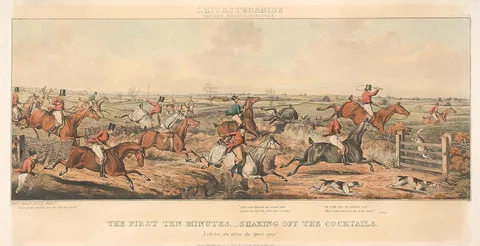 John Dean Paul, Fox Hunting [set of four]: Leicestershire 'Gaudet Equis Canisbusque'. No. 2. The First Ten Minutes - Shaking Off the Cocktails...