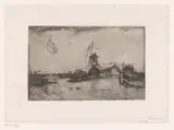 Egide François Leemans, Landschap bij maanlicht met windmolen en enkele gebouwen aan een meer
