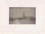 Egide François Leemans, Landschap bij maanlicht met windmolen en enkele gebouwen aan een meer