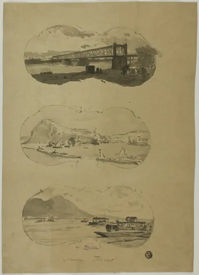 Alexandre Thiollet, Two Views of Ports, one View of River with Bridge
