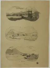 Alexandre Thiollet, Two Views of Ports, one View of River with Bridge