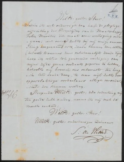 Samuel de Vletter, Brief aan anoniem