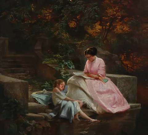 Bernhard Mohrhagen, Woman and Child at a Stairway.