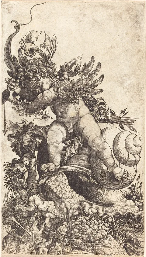 Meister HL, Cupid Riding a Snail over Fungus Vegetation