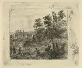 Johannes Adrianus van der Drift, Rustend groepje wandelaars met balspelende kinderen