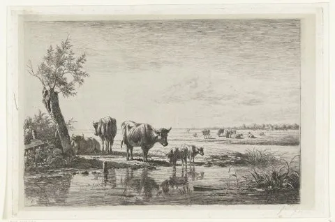 Simon van den Berg, Weidelandschap met koeien bij water