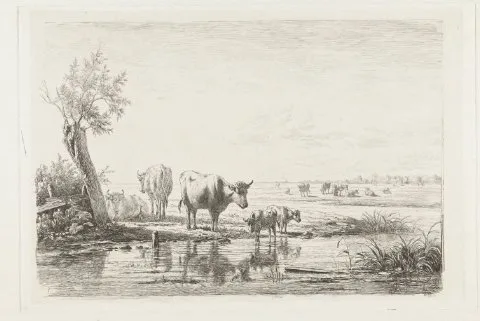 Simon van den Berg, Weidelandschap met koeien bij water