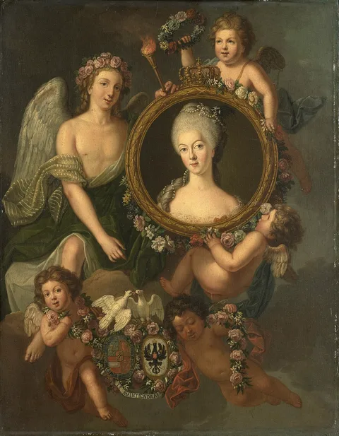 Frédéric Reclam, Portrait of Wilhelmina of Prussia in a medallion with allusions to her marriage to Prince William V on 4 October 1767 in Berlin (Frederika Sophia Wilhelmina)