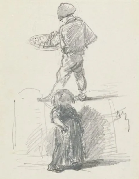 Adolphe Mouilleron, Studiebeeldjes van een jongen met een mand en een meisje