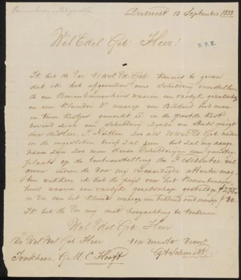 George Adam Schmidt, Brief aan G.M.C. Hooft