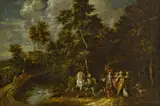 Alexander Casteels the Elder, Forest landscape with elegant travellers