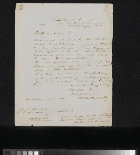 Hendrik Hollander, Brief aan de commissie van de Tentoonstelling van Levende Meesters in Utrecht