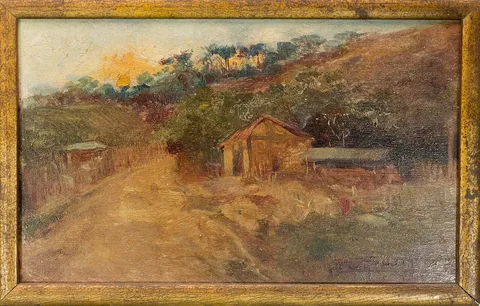 Carlo De Servi, (Choupana com sol ao fundo)