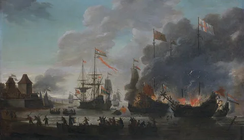 Jan van Leyden, The Dutch Burn English Ships during the Expedition to Chatham, 20 June 1667 (Raid on the Medway)
