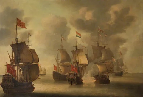 Jan van Leyden, The 'Amelia' Engaging English Ships, 1652-53