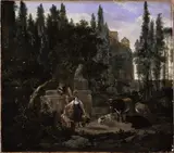 Jan Willemsz Lapp, An Italian Landscape with Figures and Cattle