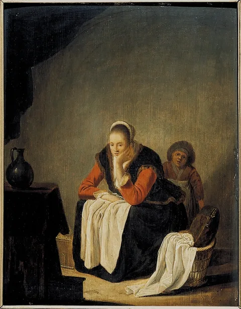 Jacob van Spreeuwen, A Woman and a Boy in an Interior