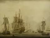 Cornelis Boumeester, Calm: Dutch Ships at Anchor in a Crowded Harbour