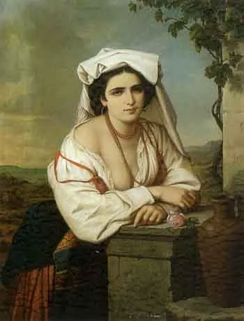 Augusto Tominz, Young woman from Rome before Campagna landscape