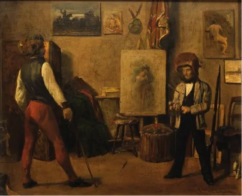 Eugène van Gelder, Cane lesson in the artist's studio