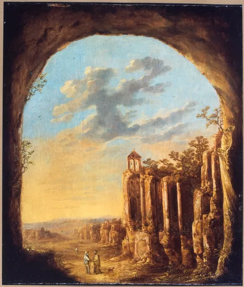 David de Hooch, Landscape with ruins and clock tower