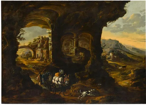 David de Hooch, Landscape with Travellers in a Grotto