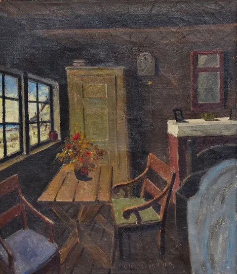 Christian Aigens, Rural interior. (60 x 52 cm).