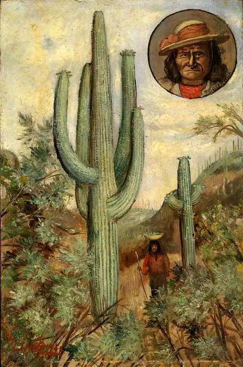 Henry H. Cross, Cactus Landscape with Portrait of Geronimo