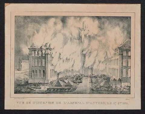 Henry Ratinckx, Zicht op de brand van het arsenaal van Antwerpen op 27 oktober 1830.
