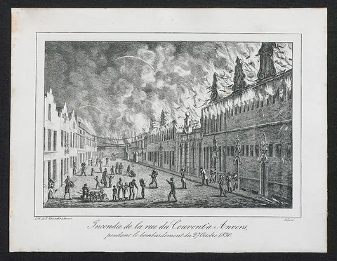 Henry Ratinckx, Brand in de Kloosterstraat te Antwerpen tijdens het bombardement van 27 oktober 1830.
