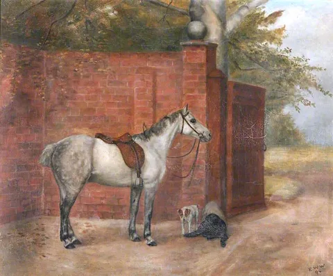 Evelyn Blacklock, A Dapple-grey Horse with Dogs