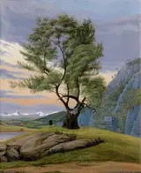 Eduard von Buchan, Patagonian landscape with single tree before night sky