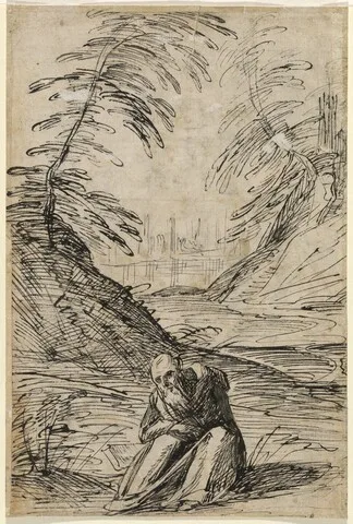 Hermann Weyer, Desert Landscape with a Hermit (verso)