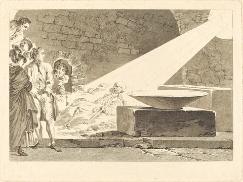 Claude Mathieu Fessard, Fragonard and Bergeret with Their Wives Visiting a Tomb in Pompeii