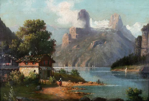 August Peters, Cottage with lake and mountains