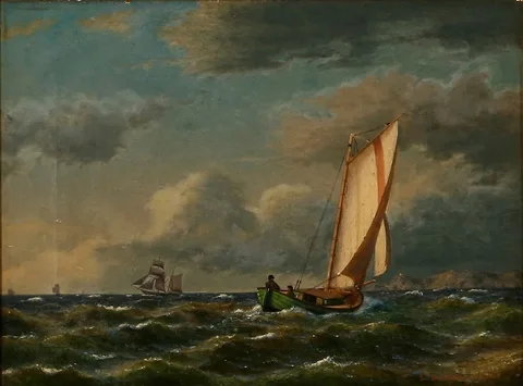 Carl Buntzen, Seascape with sailing ships off a coast