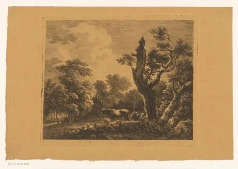 Franz Gawet, Herderspaar met kudde op een open plek in het bos