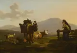 François Duval, Brushwood collector and cattle before a mountain landscape in evening
