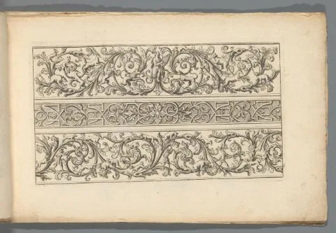 Abraham Helmhack, Drie ornamentele friezen met Apollo, dieren en jagers