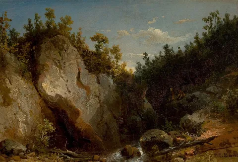 Carl August Sommer, Landscape with Figures on Mountain Rocks
