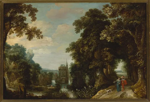 Jacques van der Wijen, Landscape with an alley and castle on the water