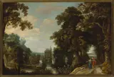Jacques van der Wijen, Landscape with an alley and castle on the water