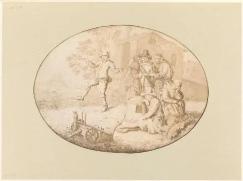 Willem de Heer, Elegant Couple Visiting a group of Roma