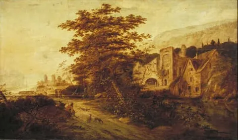 Claes Jansz. van der Willigen, Rhine Landscape with hunters