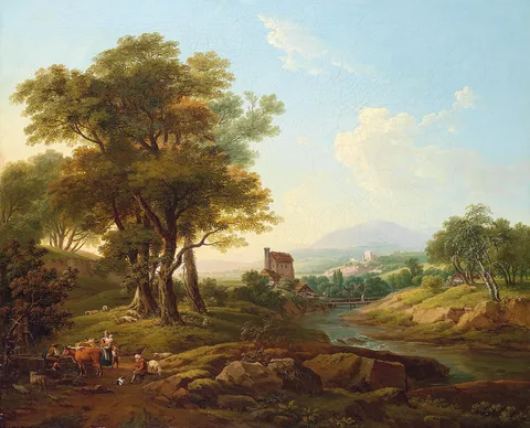 Franz Scheyerer, A southern landscape populated by shepherds